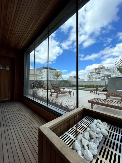 Sauna, Balcony/Terrace, Pool view
