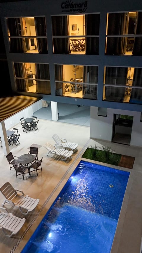 Night, View (from property/room), Balcony/Terrace, Pool view, Swimming pool