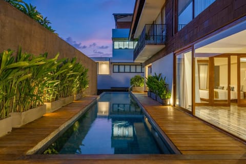 Night, Pool view, Swimming pool