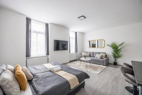 Bed, TV and multimedia, Living room, Photo of the whole room, Seating area, Bedroom