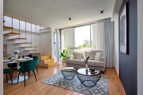 Living room, Dining area, City view