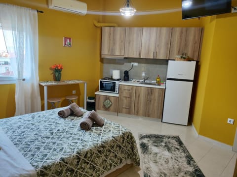 Bed, TV and multimedia, Coffee/tea facilities, Kitchen or kitchenette, Photo of the whole room, Bedroom, oven, stove