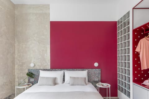 Bed, wardrobe