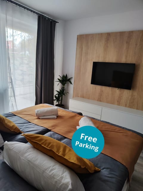 Bed, TV and multimedia, towels