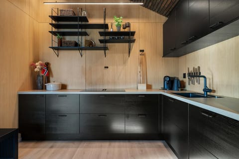 Kitchen or kitchenette, stove