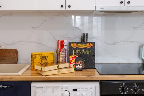 Kitchen or kitchenette, stove