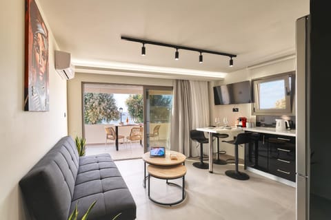 Kitchen or kitchenette, Living room, Seating area, Dining area