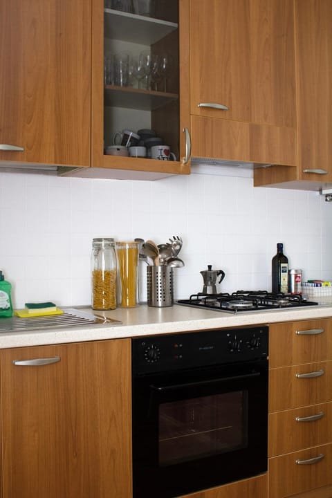 Kitchen or kitchenette, stove