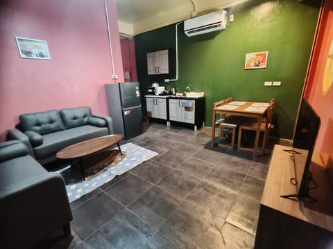 Kitchen or kitchenette, Living room, Dining area, air conditioner