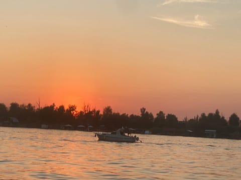 Beautiful houseboat on the Sava river Docked boat in Belgrade