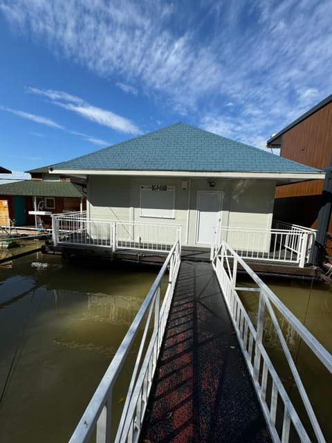 Beautiful houseboat on the Sava river Docked boat in Belgrade