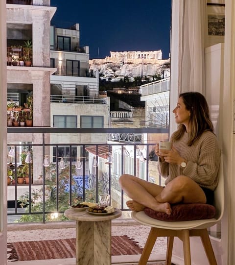 Night, People, View (from property/room), Balcony/Terrace, Living room, City view, Landmark view, Landmark view
