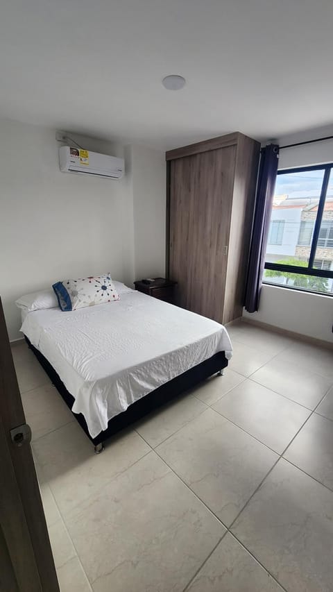 Bed, Photo of the whole room, Bedroom, towels, air conditioner