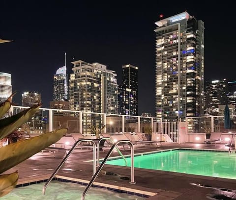 Night, City view, Pool view, Swimming pool