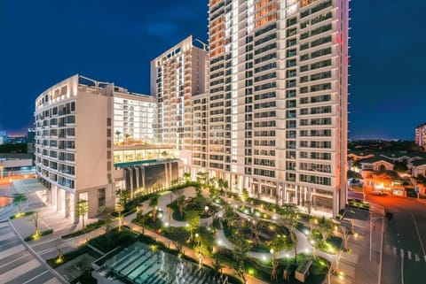 Property building, Night, Neighbourhood, City view, Pool view, Street view, Swimming pool, Location