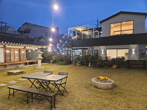 Property building, Night, Garden, Garden view