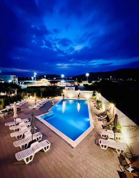 Night, Natural landscape, Pool view, Swimming pool, sunbed