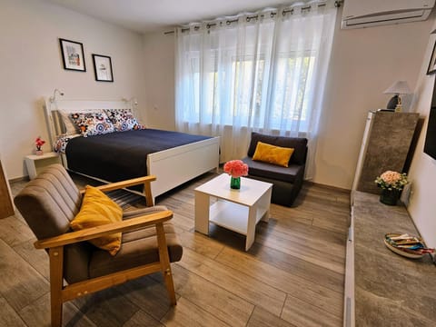 Bed, TV and multimedia, Living room, Photo of the whole room, Seating area, Bedroom, air conditioner