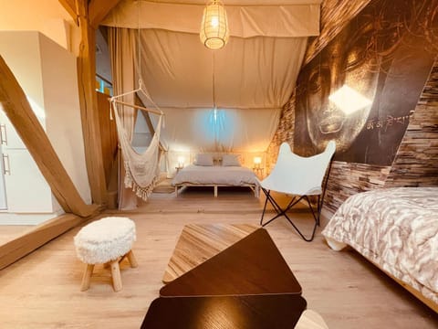 Bed, Living room, Seating area