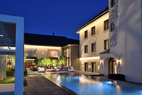 Property building, Living room, Swimming pool