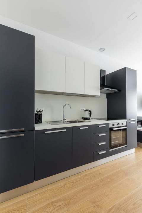 Kitchen or kitchenette, stove