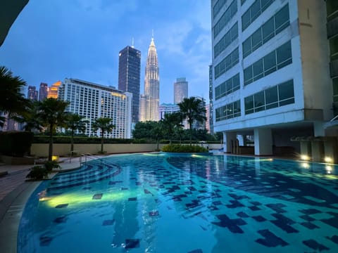 Night, City view, Pool view, Swimming pool