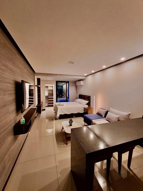 Bed, TV and multimedia, Living room, Photo of the whole room, Seating area, Bedroom