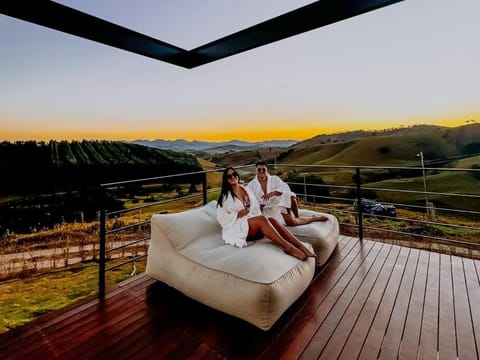 People, Natural landscape, View (from property/room), Balcony/Terrace, Mountain view, Sunset, group of guests