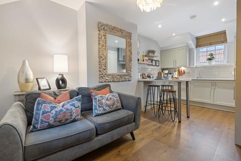 Kitchen or kitchenette, Living room, Seating area, Dining area, stove