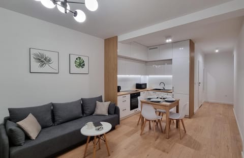 Kitchen or kitchenette, Living room, Seating area, microwave, oven, stove