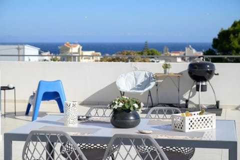 Property building, Patio, Day, Natural landscape, View (from property/room), Balcony/Terrace, Dining area, Sea view