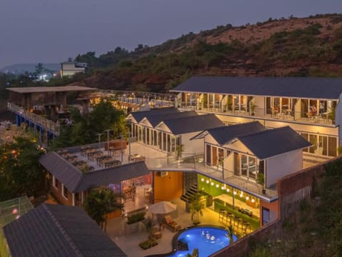 Property building, Night, Natural landscape, Pool view