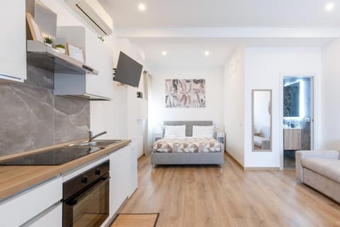 Bed, TV and multimedia, Kitchen or kitchenette, Living room, Photo of the whole room, Seating area, Bedroom