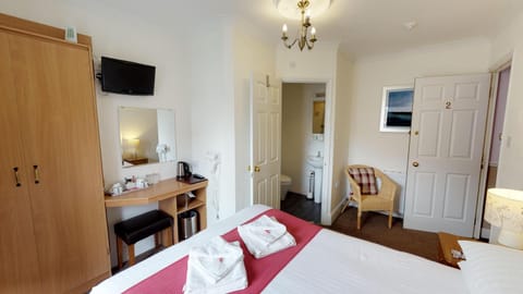 Bed, Photo of the whole room, Bedroom, hair dresser, towels, wardrobe