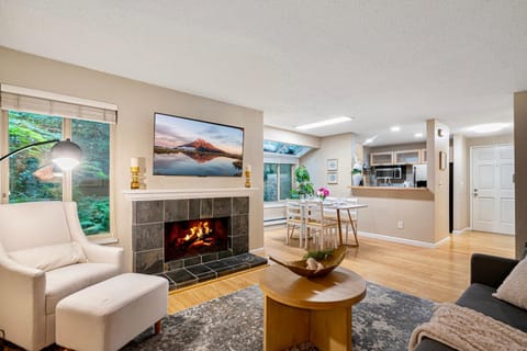 TV and multimedia, Kitchen or kitchenette, Living room, Seating area, Dining area, fireplace