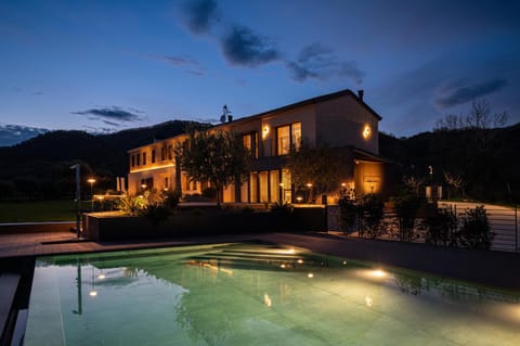 Property building, Night, Swimming pool, Swimming pool