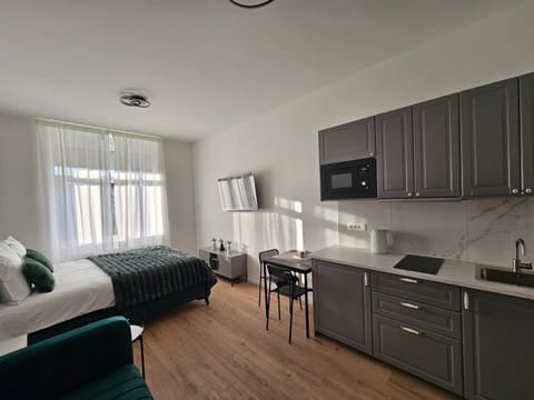 Bed, Kitchen or kitchenette, Living room, Photo of the whole room