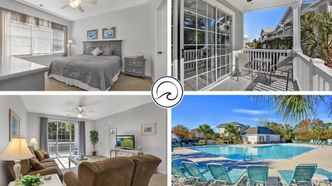 Property building, Patio, Bed, Day, View (from property/room), Balcony/Terrace, Living room, Photo of the whole room, Bedroom, Pool view, Swimming pool, sunbed