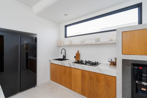 Kitchen or kitchenette, stove