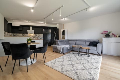 Kitchen or kitchenette, Living room, Seating area, Dining area