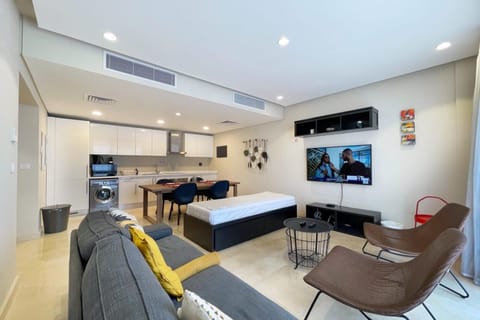 TV and multimedia, Kitchen or kitchenette, Living room, Photo of the whole room, Seating area, Dining area