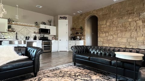 Kitchen or kitchenette, Living room, Seating area, oven, stove