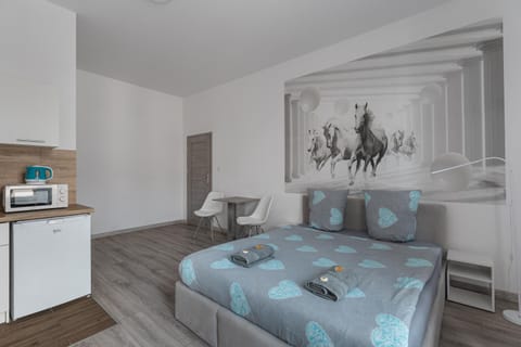 Bed, Coffee/tea facilities, View (from property/room), Kitchen or kitchenette, Other, Photo of the whole room, Business facilities, Decorative detail, Evening entertainment, Food, microwave, towels