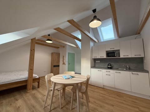 Bed, Kitchen or kitchenette, Photo of the whole room, Dining area, Bedroom, stove