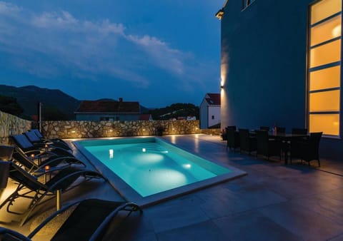 Patio, Night, Natural landscape, Mountain view, Pool view, Swimming pool, sunbed