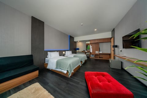 Bed, Seating area, Bedroom