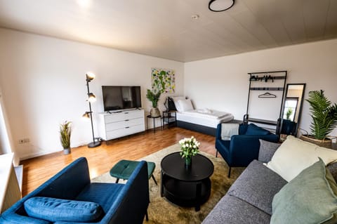 Bed, TV and multimedia, Living room, Photo of the whole room, Seating area, Bedroom