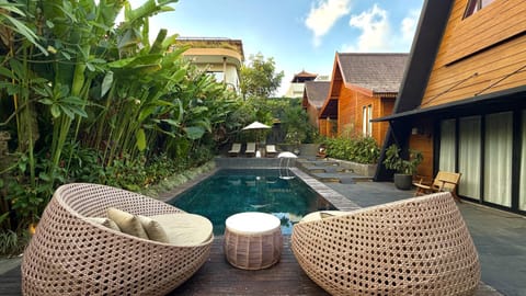 Property building, Patio, Day, Natural landscape, Garden, Garden view, Pool view, Swimming pool