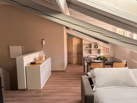Bed, Living room, Dining area