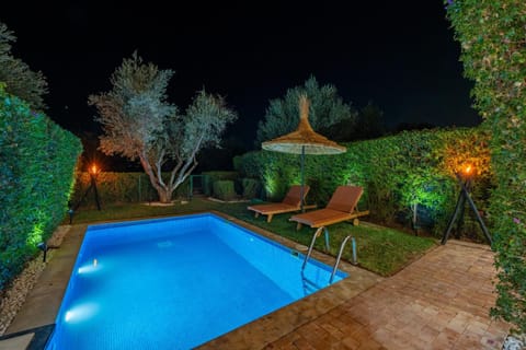Night, Garden, Garden view, Pool view, Swimming pool, sunbed